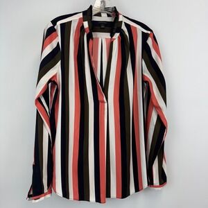 Ann Taylor Blouse Women Small Multicolor Striped V Neck Long Sleeve Work